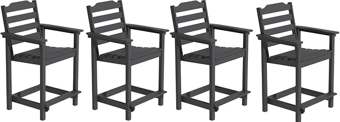 OTSUN Tall Adirondack Chairs Set of 4 with Connecting Tray, 24 inches HDPE Bar Height Outdoor Chairs, All Weather Resistant for Balcony, Porch, Kitchen (4 PCS, Black)