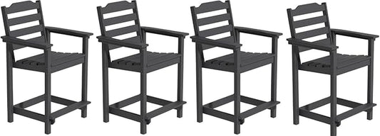 OTSUN Tall Adirondack Chairs Set of 4 with Connecting Tray, 24 inches HDPE Bar Height Outdoor Chairs, All Weather Resistant for Balcony, Porch, Kitchen (4 PCS, Black)