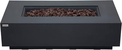 AMS Creations | Madison 60" Rectangular Natural Gas Outdoor Fire Pit Table | Dark Gray Concrete GFRC | Smooth Texture or Surface | Electronic Ignition | Outside Backyard Fireplace