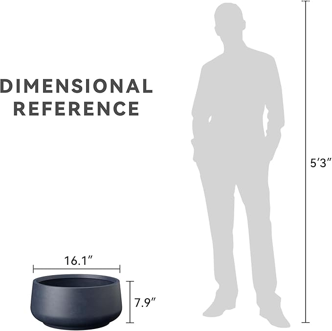 Kante 16.1" Dia Round Curvy Concrete Planter, Large Plant Pots with Drainage Hole and Rubber Plug for Indoor Outdoor Plants, Flower Pot for Home Garden Patio Porch, Charcoal