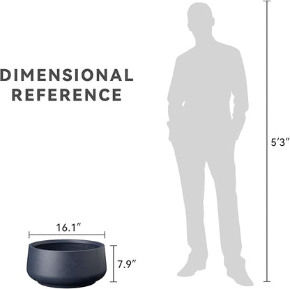 Kante 16.1" Dia Round Curvy Concrete Planter, Large Plant Pots with Drainage Hole and Rubber Plug for Indoor Outdoor Plants, Flower Pot for Home Garden Patio Porch, Charcoal