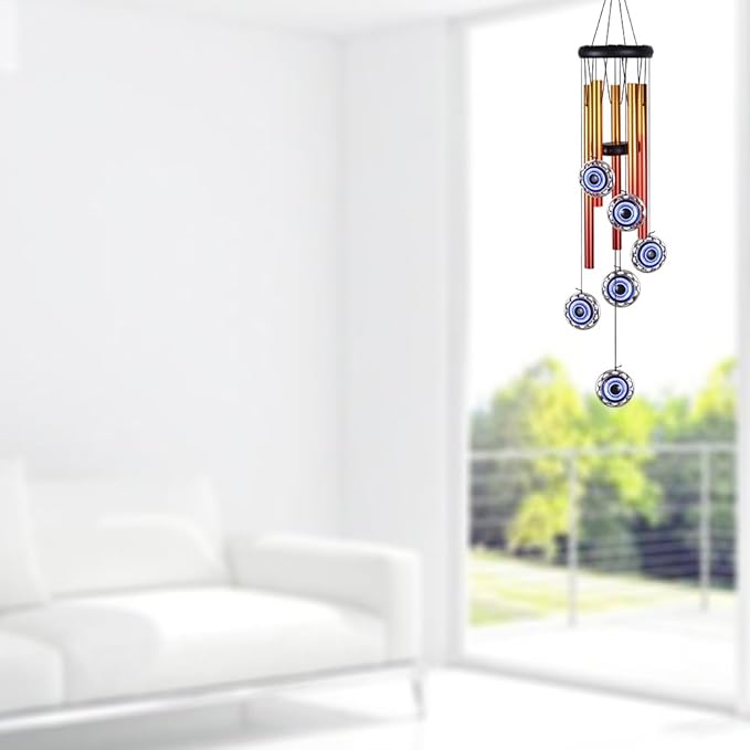 Blue Evil Eyes Amulet Wind Chimes Outdoor Hanging Decor, Evil Eye Wind Bells, Mobile Evil Eye Blessing Windcatcher, Blue Evil Eye Wind Chimes for Home, Gift for Mom, Balcony, Patio, Garden Decoration