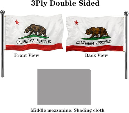 Jayus Double Sided California Ca State Flags 3x5 FT Outdoor - 320D Heavy Duty Nylon Republic of Californian Cali Bear Flag Banner with 2 Grommets