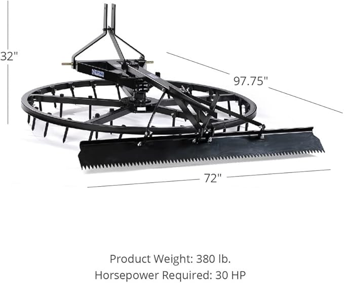 Titan Attachments Arena Spin Harrow Groomer 72" Cat 1 3 Point Quick Hitch HD (Add Optional Rake Attachment: Yes)