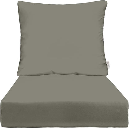 RSH DECOR: Deep Seating Cushion with Pillow Back | 24” x 27” Seat | All-Weather Spun Fabric | Water and Fade-Resistant | Outdoor Chair Cushion Set for Patio Furniture | Charcoal Grey (Gray)