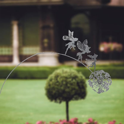 Flower Fairy Dancing with Dandelion Garden Art Sculpture Stainless Steel Statue Christmas Halloween Decoration for Outdoor Yard Courtyard Lawn Patio Metal Ornaments (Three Persons)
