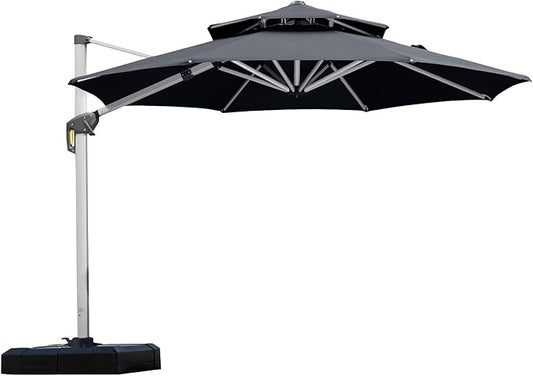 PURPLE LEAF 10 Feet Patio Umbrella Outdoor Round Umbrella Large Cantilever Umbrella Windproof Offset Heavy Duty Sun for Garden Deck Pool Patio, Grey