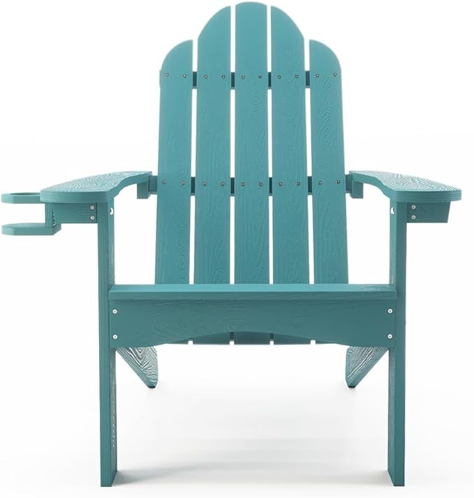 LUE BONA HDPS Adirondack Chairs Set of 8, Fire Pit Outdoor Chair Weather Resistant with Cup Holder, Modern Plastic Chair Plastic for Patio, Deck, Proch, 350LBS, Blue Turquoise