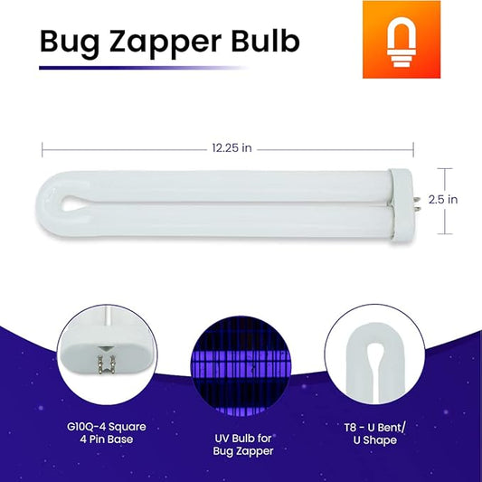 lumenivo FUL40T8 Fluorescent Black Light Bug Zapper Ultraviolet Replacement Bulb 40 Watt, G10Q-4 Square 4 Pin Base, T8 U Shape Bug Zapper Bulb Replacement - 3 Pack