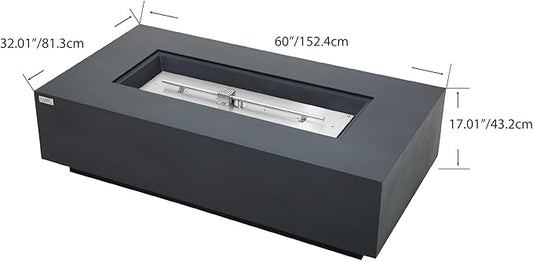 AMS Creations | Madison 60" Bundle Rectangular Natural Gas Outdoor Fire Pit Table | Dark Gray Concrete GFRC | Smooth Texture or Surface | Electronic Ignition | Outside Backyard Fireplace