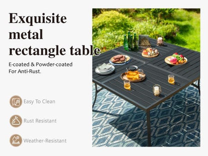 HERA'S HOUSE Outdoor Patio Dining Set of 9, 9 Piece Outdoor Table and Chairs Set of 1 Large Square Patio Table and 8 Quick Dry Textilene Swivel High Back Rocking Chairs for Lawn, Park, and Garden
