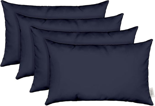 RSH DECOR: Sunbrella Lumbar Throw Pillows Set of 4 | 20" x 12" | Water and Fade-Resistant Performance Fabric | Outdoor Pillow Covers with Down-Alternative Inserts | Canvas Navy Blue