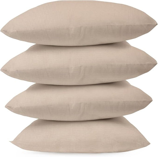 Covers & All Premium Square Throw Pillow Inserts with Covers Set of 4, 16 x 16 Inches Beige, Decorative Cushions for Couch Sofa Home Decor Office Travel UV Resistant Waterproof Soft Cushions Pillows