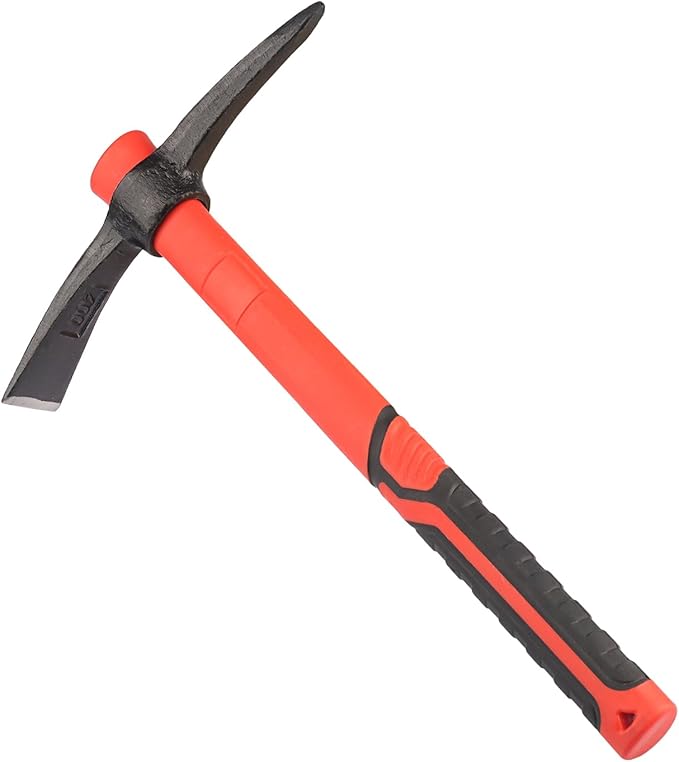 15 Inch Pick Mattock Hoe, Forged Weeding Garden Pick Axe with Fiberglass Handle, Pick Mattock Hoe for Loosening Soil, Gardening, Camping, by GENHAKON.