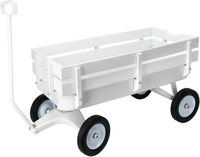 All Terrain Wagon,Heavy Duty 33Inch Sport Cargo Wagon with Removable Wooden Side Panels,Big Tires and Wide Grip Handle,Ideal for Weddings and Flower Girls,White