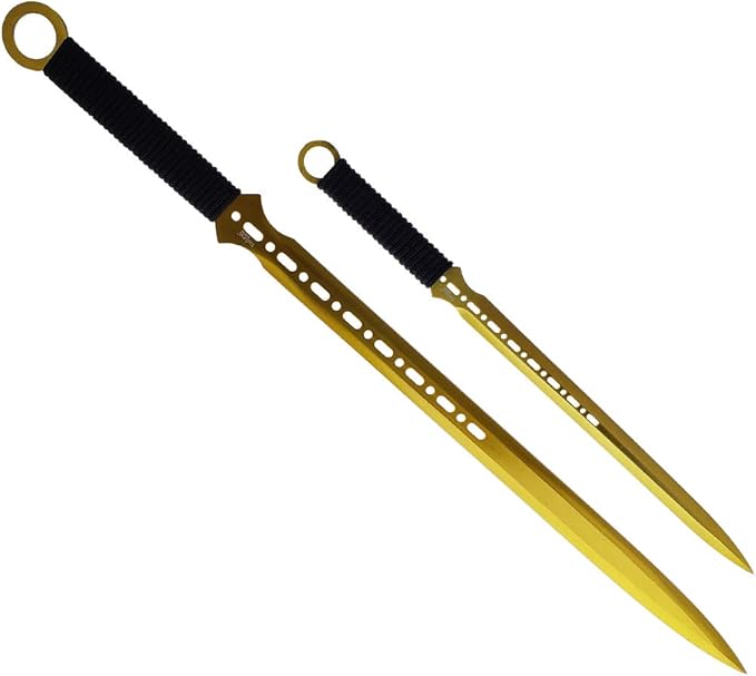 2-Piece Machete Set - 440 Stainless Steel Fixed Blades for Outdoor Use and Display - Gold