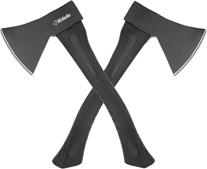 Camping Hatchet 2Pack, 14" Camping Axe Throwing Axe for Outdoor Wood Splitting and Kindling, Forged Carbon Steel Heat Treated, Fiberglass Shock Reduction Handle with Anti-Slip Grip