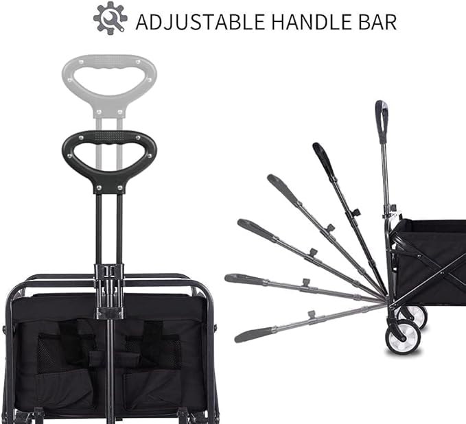 Beach Cart Large Capacity, Heavy Duty Folding Wagon Portable, Collapsible Wagon for Sports, Shopping, Camping Collapsible Foldable cart(220 LBS Capacity)