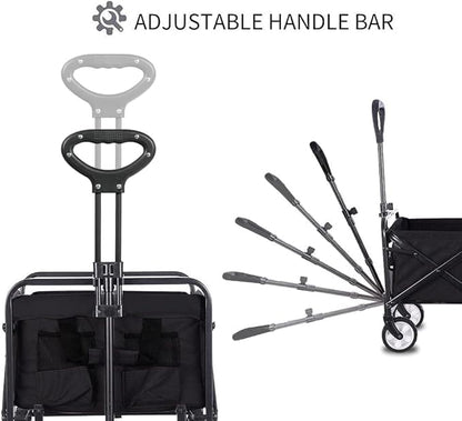 Beach Cart Large Capacity, Heavy Duty Folding Wagon Portable, Collapsible Wagon for Sports, Shopping, Camping Collapsible Foldable cart(220 LBS Capacity)