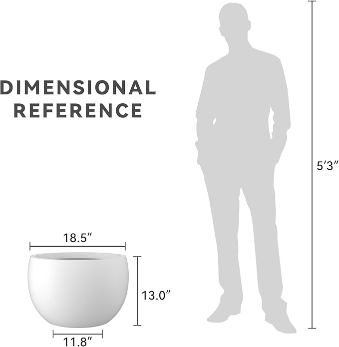 Kante 19.9" Dia Round Concrete Planter, Outdoor/Indoor Large Bowl Plant Pots with Drainage Hole and Rubber Plug for Garden Patio Balcony Home, Pure White