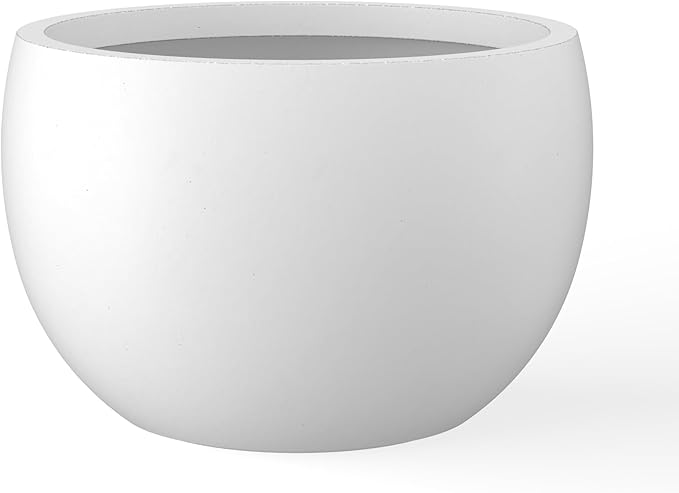 Kante 15.7" Dia Round Concrete Planter, Outdoor/Indoor Large Bowl Plant Pots with Drainage Hole and Rubber Plug for Garden Patio Balcony Home, Pure White