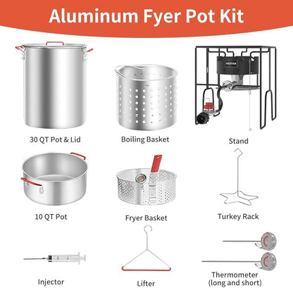 30 Qt Turkey Fryer & 10 Qt Fish Fryer Combo Kit with CSA Approved 50,000BTU Burner with 10PSI Regulator