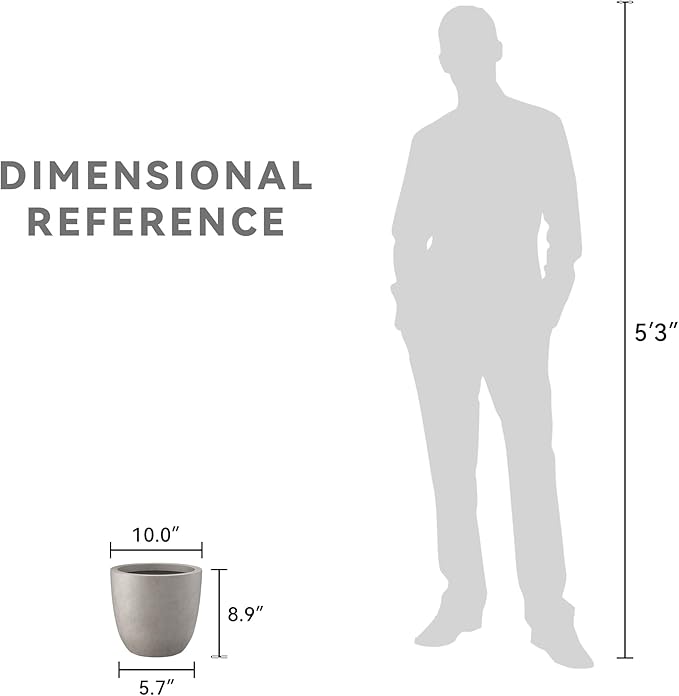 Kante 10 Inch Dia Round Concrete Planter, Indoor Outdoor Large Plant Pot with Drainage Hole and Rubber Plug for Home Patio Garden, Weathered Concrete