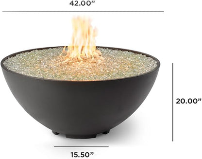 Outdoor GreatRoom Co Propane Fire Pit Table - Cove Gas Fire Pits for Outside Patio - 42 Inch Round Edge Bowl Concrete Firepit Fire Table, Glass Tabletop Cover, Clear Glass Gems, 105,000 BTU - Mist