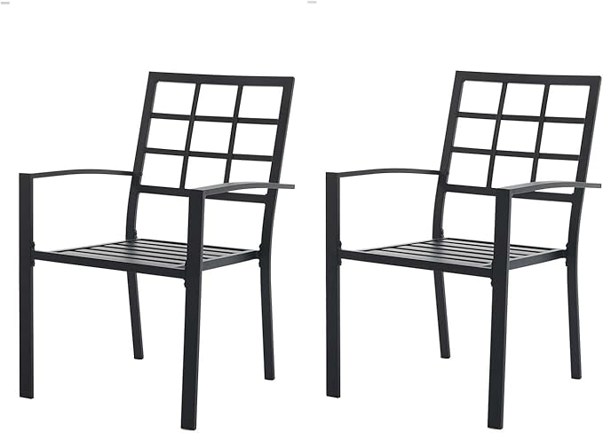Outdoor Dining Chairs Set of 2, Aluminum Frame Stackable Patio Dining Chairs with Armrest, Wrought Iron Patio Bistro Chairs for Lawn, Backyard, Garden, Porch
