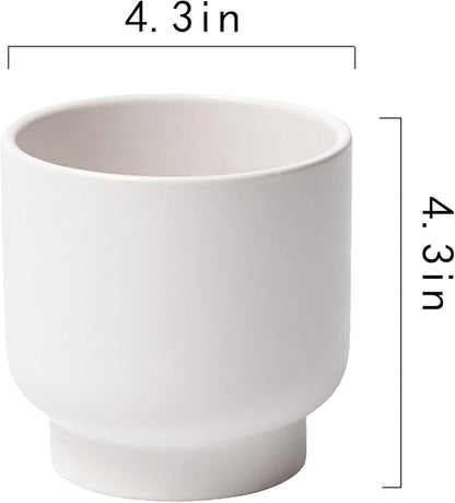 LB White Ceramic Planters for Indoor Plants, Succulent Plant Pots Ceramic Flower Pots, Modern Plant Pot for Living Room Office Home Decor, Round Flower Pot of 4.3 Inch(Plant Not Included)
