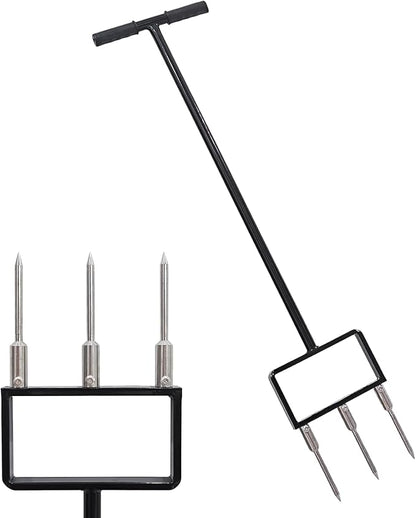 Lawn Aerator, Core Aerator Lawn Tool, Stainless Steel 3-Corer Lawn Hand Aeration – Manual Yard Plug Aerator for Compacted Garden Soil, Garden Care, Gardening Core Aeration Tool (Spike Tine)