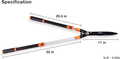 Hedge Shears Heavy Duty 32.5"-43" Extendable Handle Professional Garden Clippers Pruning Scissors Trimmer Yard Landscaping Tool