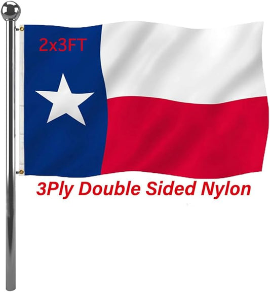 Jayus Double Sided Texas State TX Flags 2x3 FT Outdoor- 320D Heavy Duty Nylon Republic of Texas Flag Banner with 2 Grommets