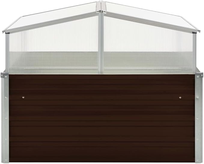 Galvanized Steel Greenhouse, Raised Garden Bed with Greenhouse, Metal Planter Box with Polycarbonate Mini Greenhouse, Brown 39.4"x39.4"x33.5" Galvanized Steel,-106
