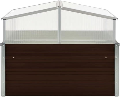 Galvanized Steel Greenhouse, Raised Garden Bed with Greenhouse, Metal Planter Box with Polycarbonate Mini Greenhouse, Brown 39.4"x39.4"x33.5" Galvanized Steel,-106