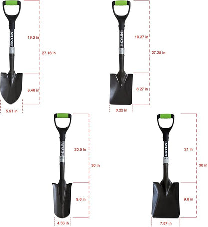KYLIN Mini Shovel 4-Piece Set with Fiberglass Short Handle, for Gardening, Hiking, Backpacking, Fishing, Kids Mini Shovel, Camping Shovel, Off-Road Shovel, Beach Shovel, Multi-Purpose Garden Tools