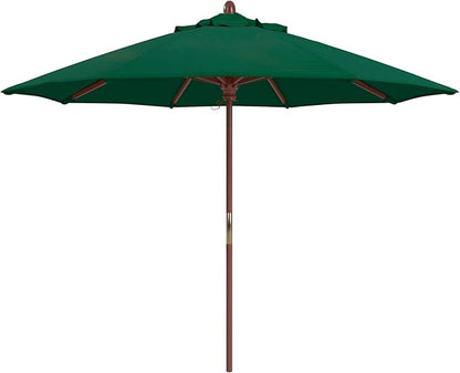 California Umbrella 9' Premium Commercial Hardwood Patio Umbrella, Manual Lift With Sunbrella Forest Green Fabric
