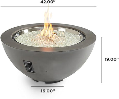Outdoor GreatRoom Co Propane Fire Pit Table - Cove Gas Fire Pits for Outside Patio - 42 Inch Round Edge Bowl Concrete Firepit Fire Table, Glass Tabletop Cover, Clear Glass Gems, 105,000 BTU - Mist