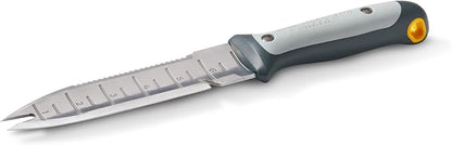 WOODLAND TOOLS Heavy Duty Hori Hori Garden Knife - Stainless Steel Soil Knife with Serrated Edge, Depth Markings, and Ergonomic Grip, Multi-Use Weeding and Digging Tool with Sheath for Gardening