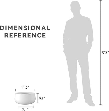 Kante 11.8" Dia Round Concrete Planter, Cement Plant Pots with Drainage Hole and Rubber Plug for Outdoor Indoor Garden Home, Modern Curvaceous Design, Pure White