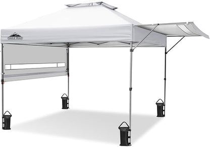 EAGLE PEAK 17x10 Pop up Gazebo Canopy Tent Outdoor Instant Canopy Shelter with Adjustable Dual Half Awnings (White)