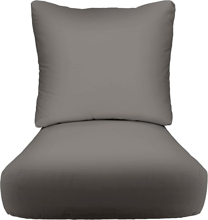 RSH DECOR Indoor Outdoor Deep Seating Chair Cushion with Pillow Back | All Weather Polyester Fabric | Seat 25" W x 25" D & Back 25" W x 21" H | Charcoal Grey