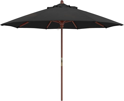 California Umbrella 9' Premium Commercial Hardwood Patio Umbrella, Manual Lift With Sunbrella Black Fabric