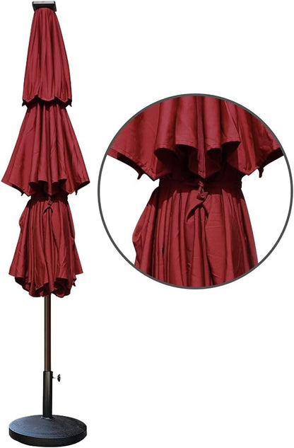 EliteShade USA 10-Year-Non-Fading Solar 9ft 3 Tiers Market Umbrella with 80 LED Lights Patio Umbrellas Outdoor Table with Ventilation,Burgundy