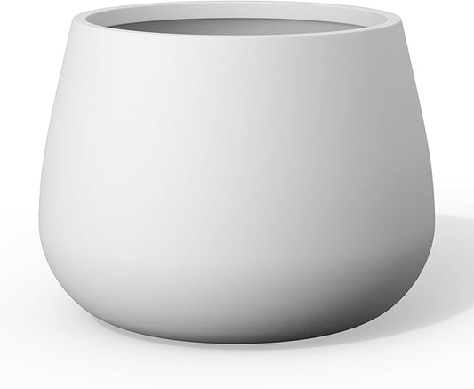 Kante Curva Series Planter, 14.8 Inch Round Concrete Garden Pot with Draiange Hole and Rubber Plug, Suitable for Indoor Plants, Home, Garden, Patio, White