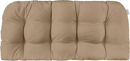 RSH DECOR Sunbrella Tufted Wicker Loveseat Cushion | 44” x 22" | Water and Fade-Resistant Performance Fabric | Outdoor Settee Cushion for Patio Furniture | Made in USA (Canvas Heather Beige)