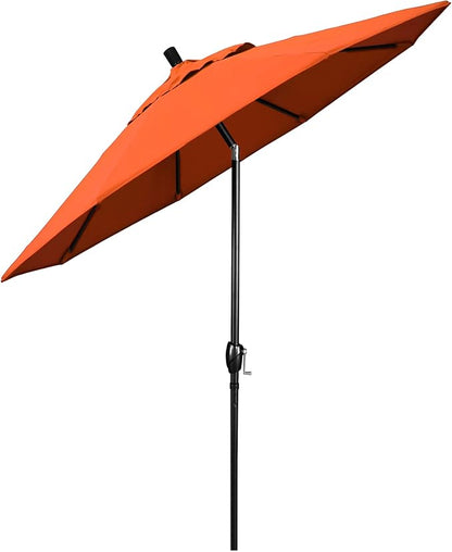 California Umbrella 9' Rd Pacific Trail Series Aluminum Patio Umbrella, Crank Lift, Push Button Tilt, Black Finish, Sunbrella Tangerine Fabric