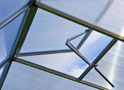 Greenhouse Rubin 3 Aluminum Frame 8.6 x 6.4 ft with Approx. 10 mm Polycarbonate Panels - with 2 Extra Skylights and 2 Automatic Window Openers