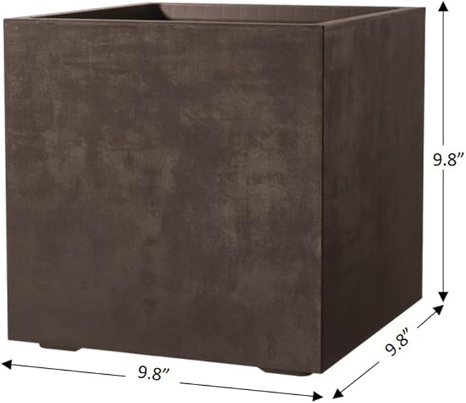 Deroma Millennium 10” Cube Planter | Light & Durable Plastic | Indoor or Outdoor Square Pot for Patio/Porch | Includes Water Reserve & Drain Plug | Trendy Planter for Plants, Flowers, Garden | Brown