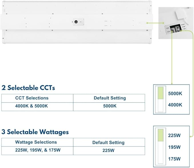 Konlite ALTA LED High Bay Light - 4FT - 225W/195W/175W - 37,600 Lumens - 5000K/4000K Selectable - 120-277V - 600W Metal Halide Equal